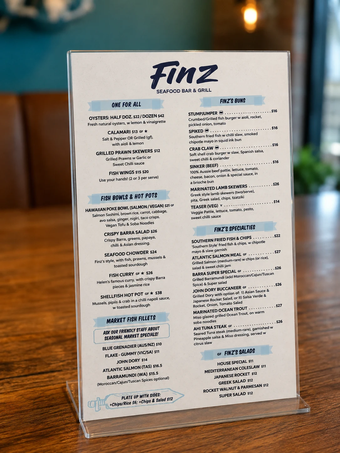 Finz menu detail