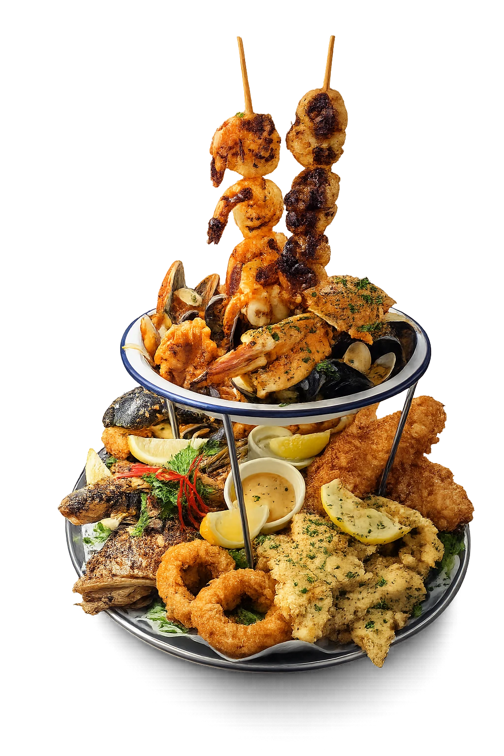 Seafood feast being shared