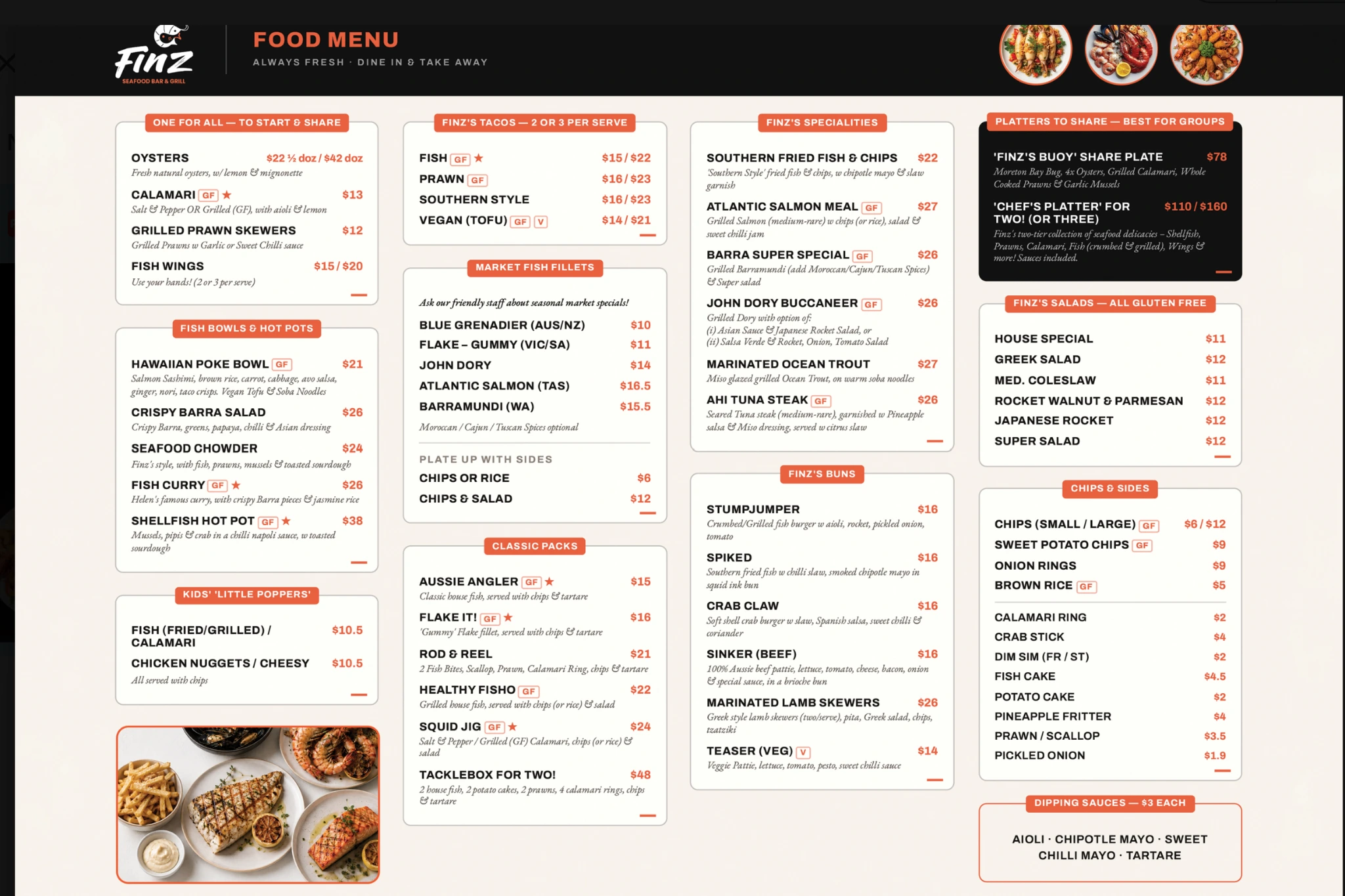 Full Finz Seafood Bar & Grill menu